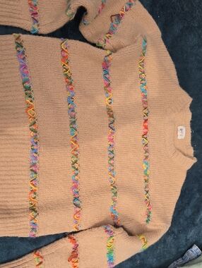 Bibi Beige Multicolor-Trim Crewneck Sweater - Women